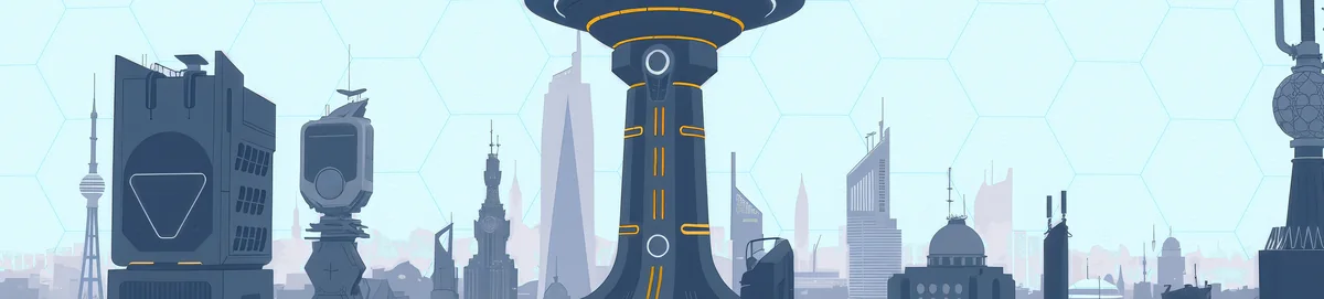 The City's skyline beneath its hexagonal shield