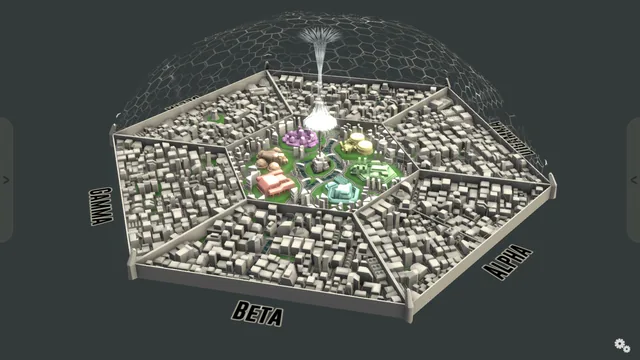 The City's six Denizen Sextants and central Citizen District under its hexagonal shield