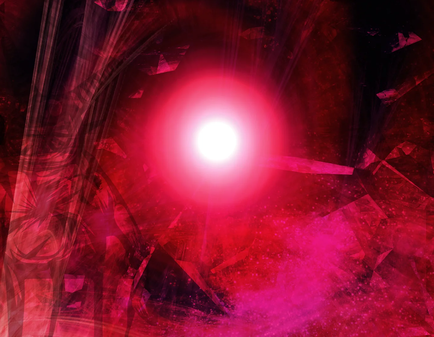 A blazing light among shattered red crystal, from the cover art of Book 04: Incursion